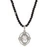 1928 Jewelry Noble Oval Crystal Pendant Black Glass Beaded Necklace 15