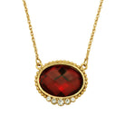 Oval Siam Red Stone & Euro Crystal Pendant Necklace 16" + 3" Extension