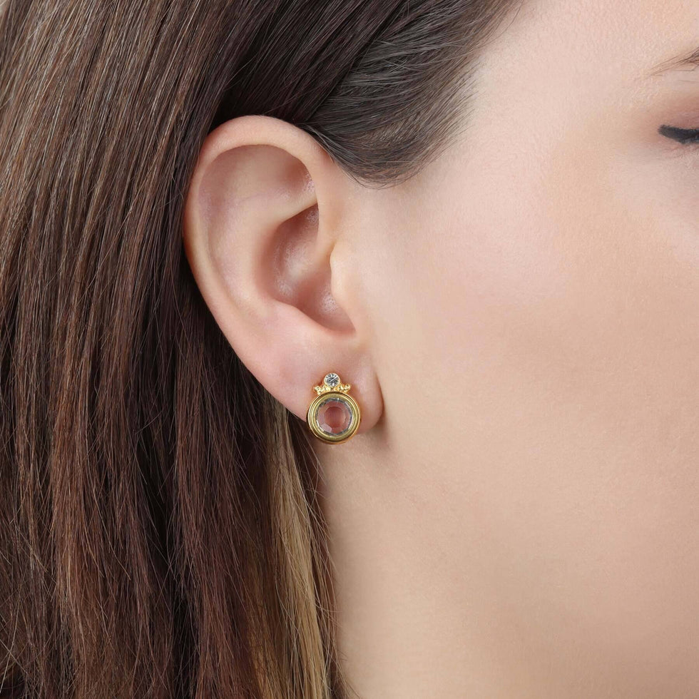 Pure By Nat Round Post Earrings W. Zircons - Gold main image 1