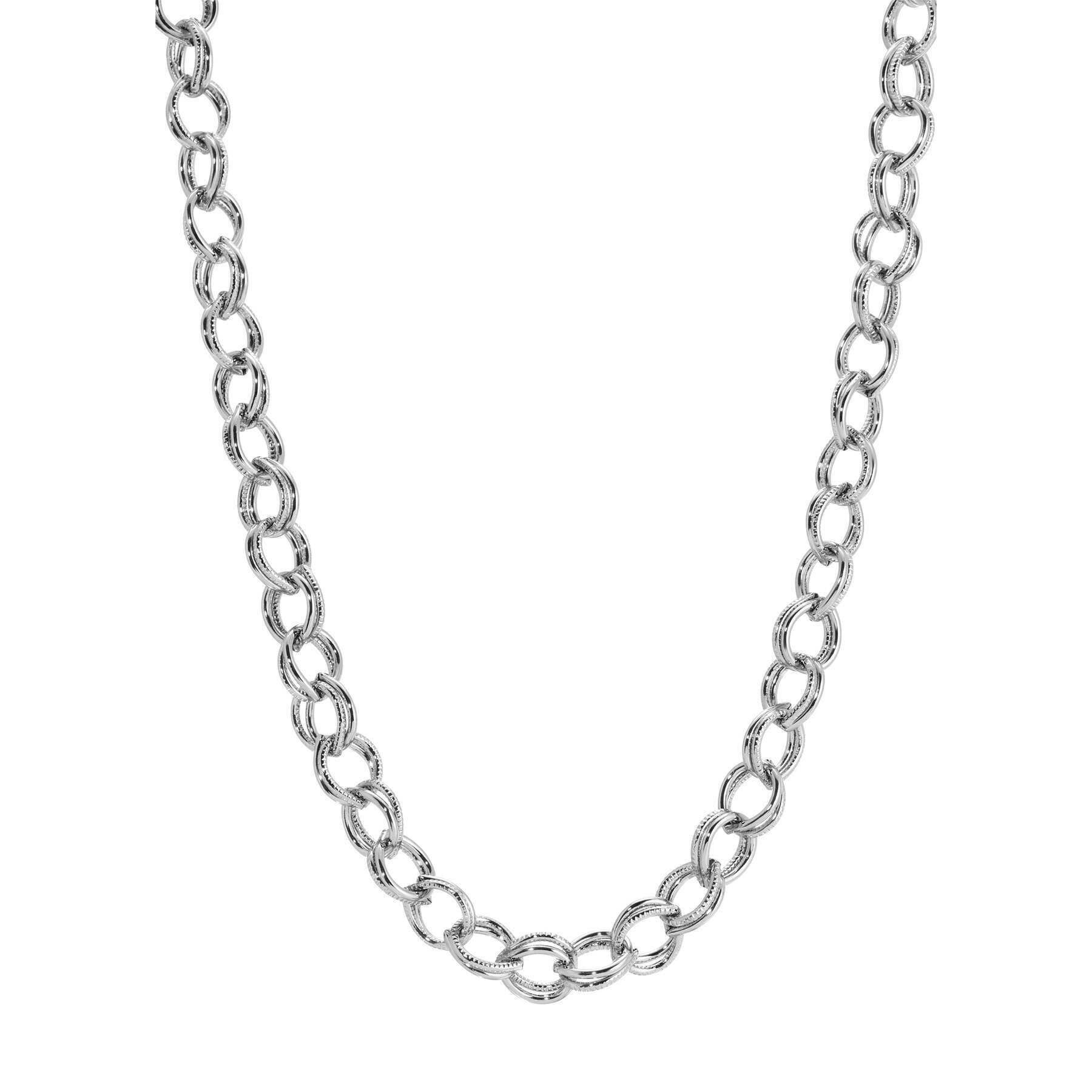 1928 Jewelry Classic Knurled Oval Double Link Chain Necklace 16" + 3" Extender