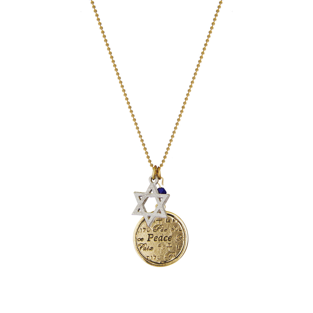 1928 Jewelry Star Of David Multilingual Peace Pendant Necklace 16"