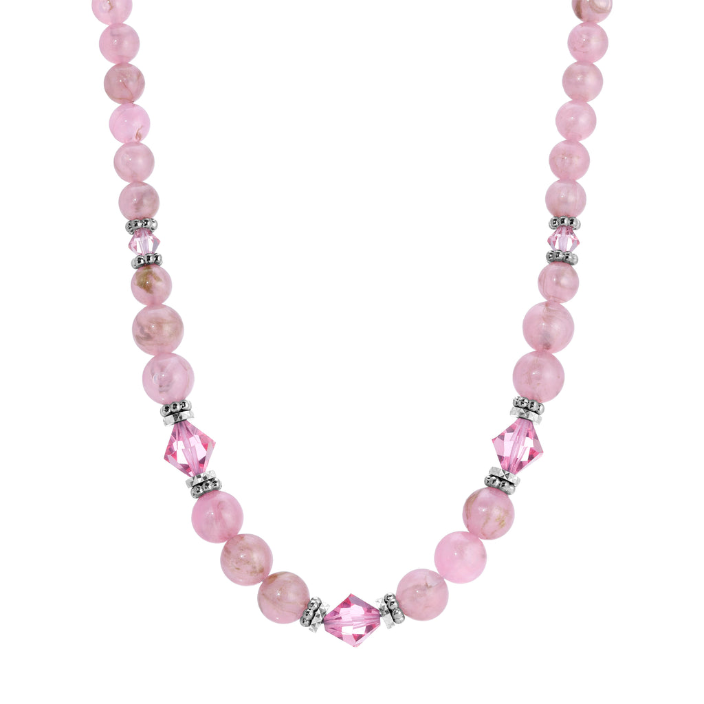 1928 Jewelry Roseate Paradise Rose Crystal Pink Round Beaded Strand Necklace 