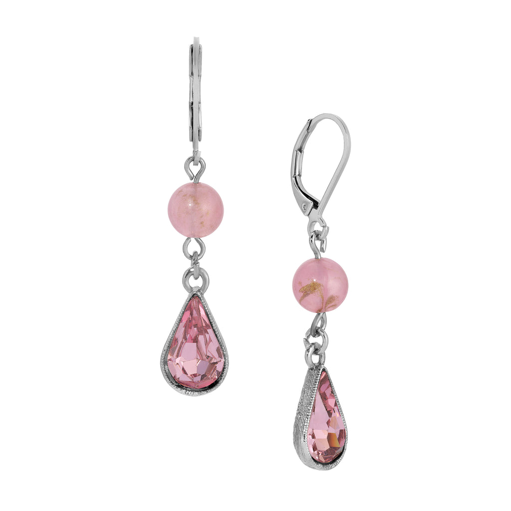 1928 Jewelry Roseate Paradise Pink Bead Light Rose Teardrop Crystal Dangling Earrings