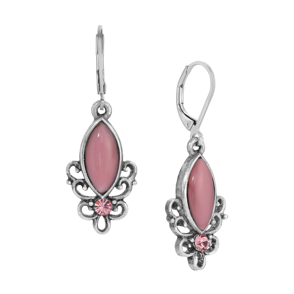 1928 Jewelry Roseate Paradise Classic Filigree Navette Pink Moonstone Drop Earrings