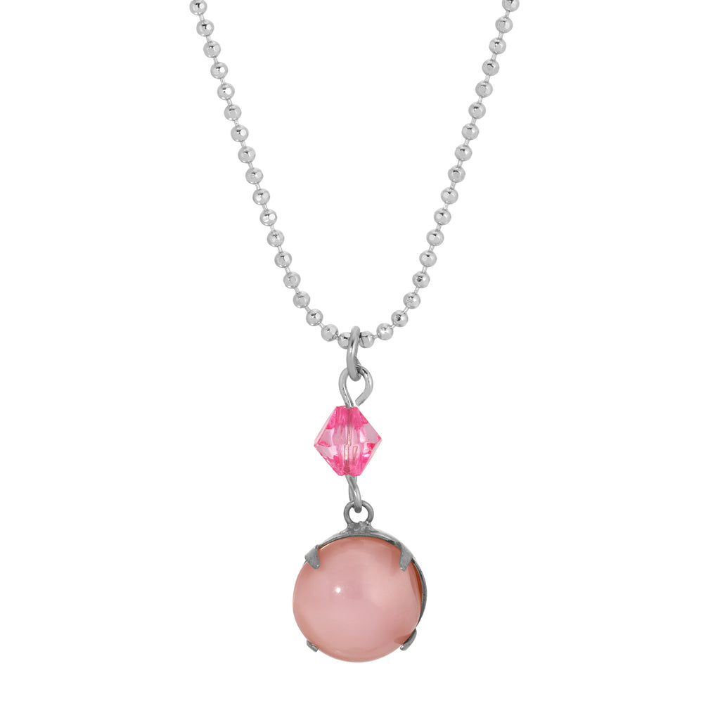 1928 Jewelry Roseate Paradise Fuchsia Bead Pink Moonstone Pendant Necklace 16"