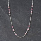 Roseate Paradise Peppermint Pink Rose Austrian Crystal Beaded Necklace on black stone 