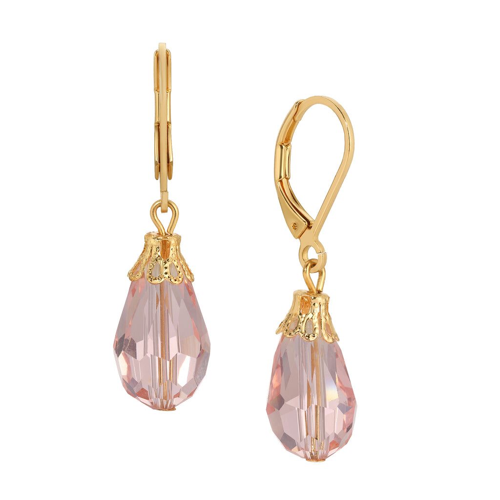 Pink 1928 Jewelry Teardrop Crystal Bead Allure Drop Earrings