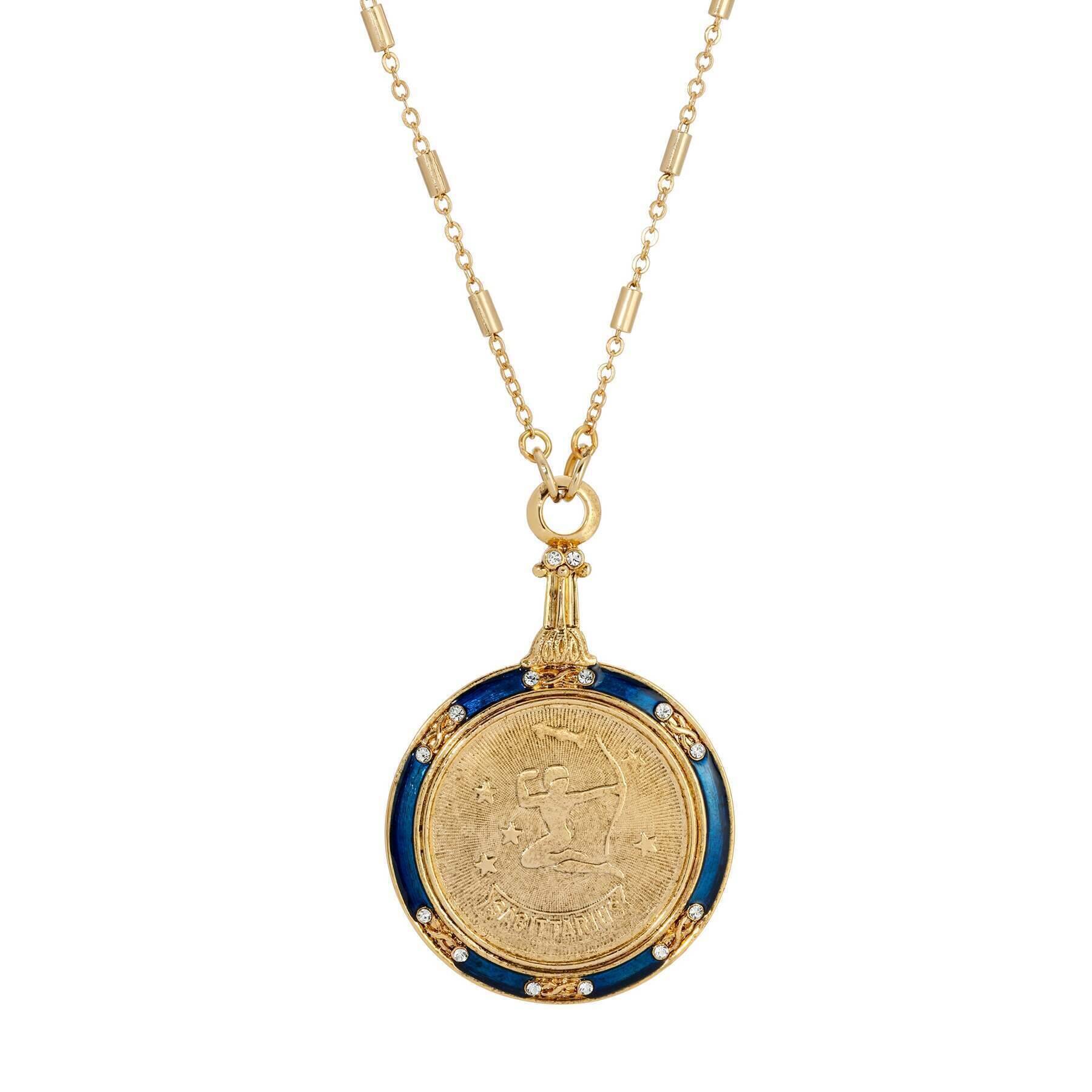 1928 Jewelry Astrological Sign Round Pendant Zodiac Necklace 28"