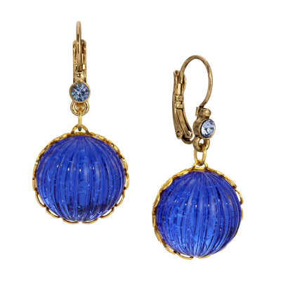 1928 Jewelry Oceanic Sapphire Blue Fluted Stone Dangling Earrings