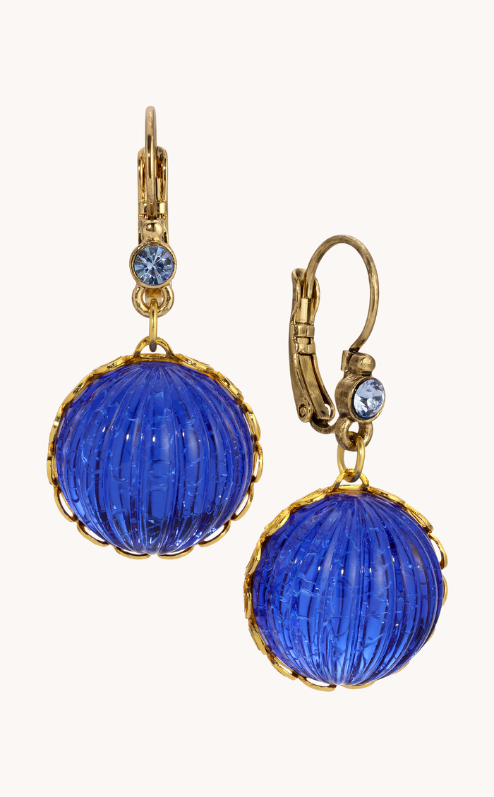 Oceanic Sapphire Blue Fluted Stone Earrings