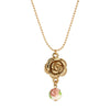 1928 Jewelry Flower Pendant Pink Rose Bead Necklace 18
