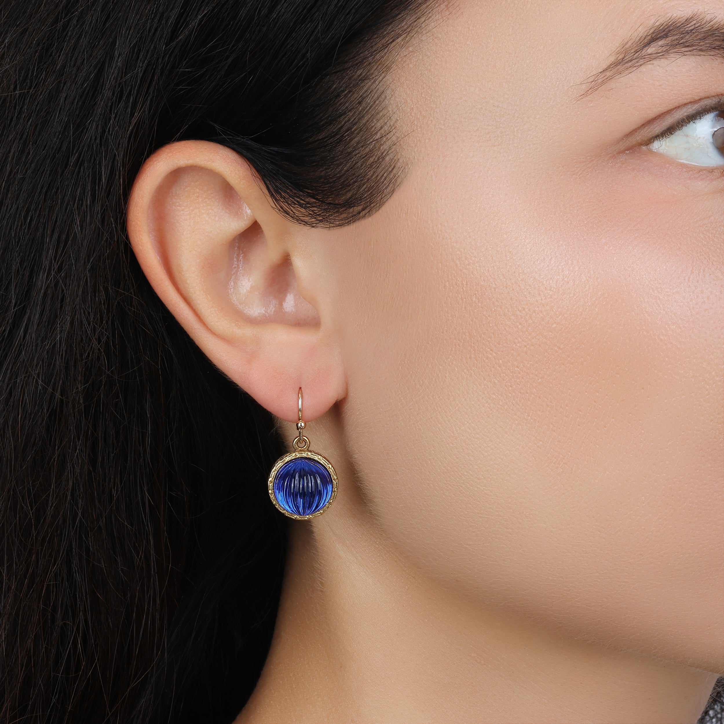 1928 Jewelry Oceanic Sapphire Blue Fluted Stone Drop Earrings