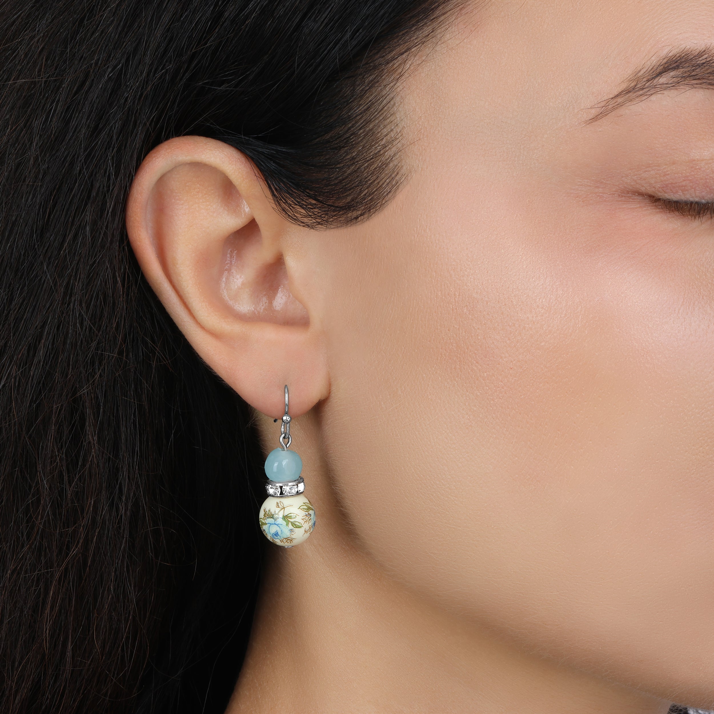 1928 Jewelry Blue Desert Rose & Bead Crystal Drop Earrings