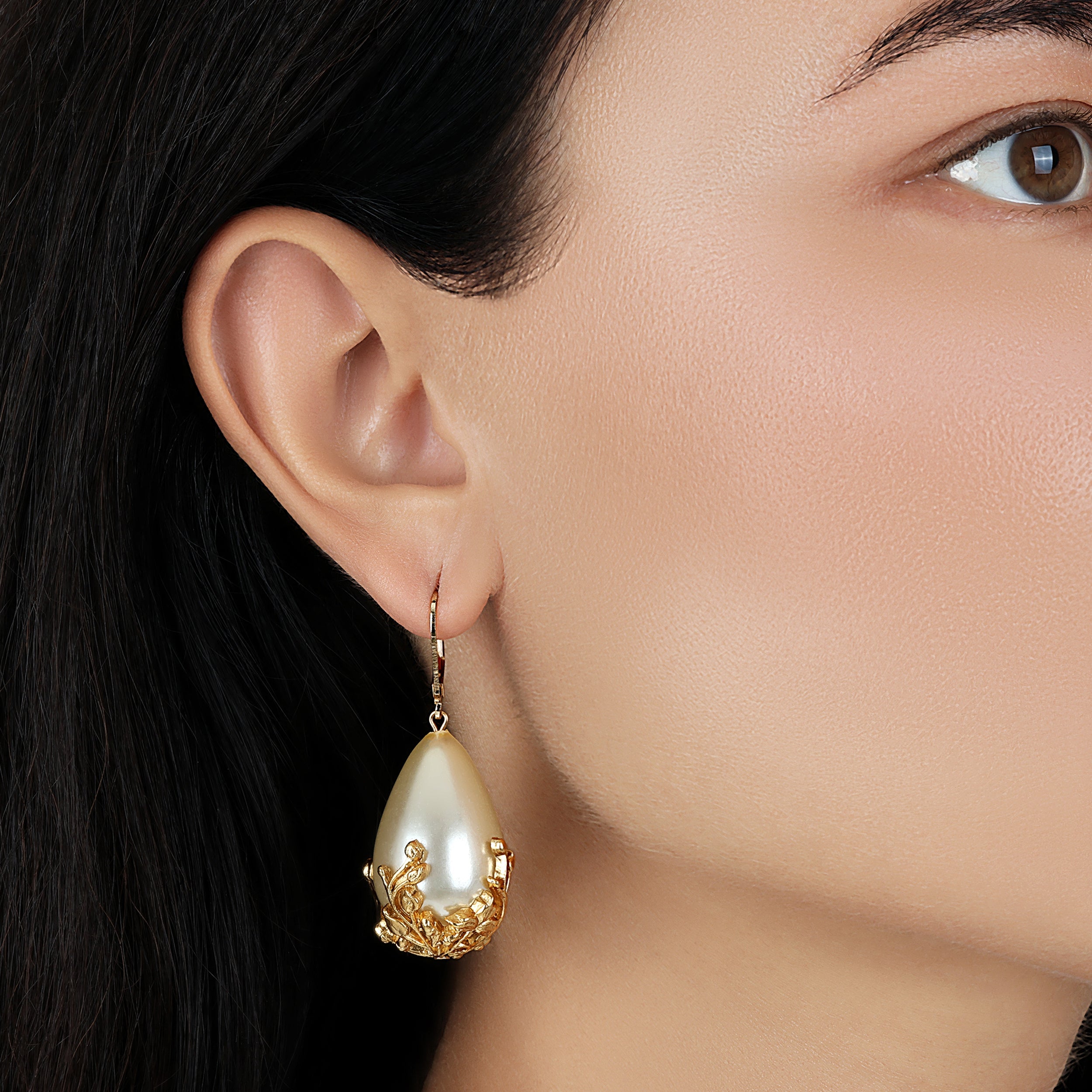 1928 Jewelry Golden Bloom Teardrop Stone Drop Earrings