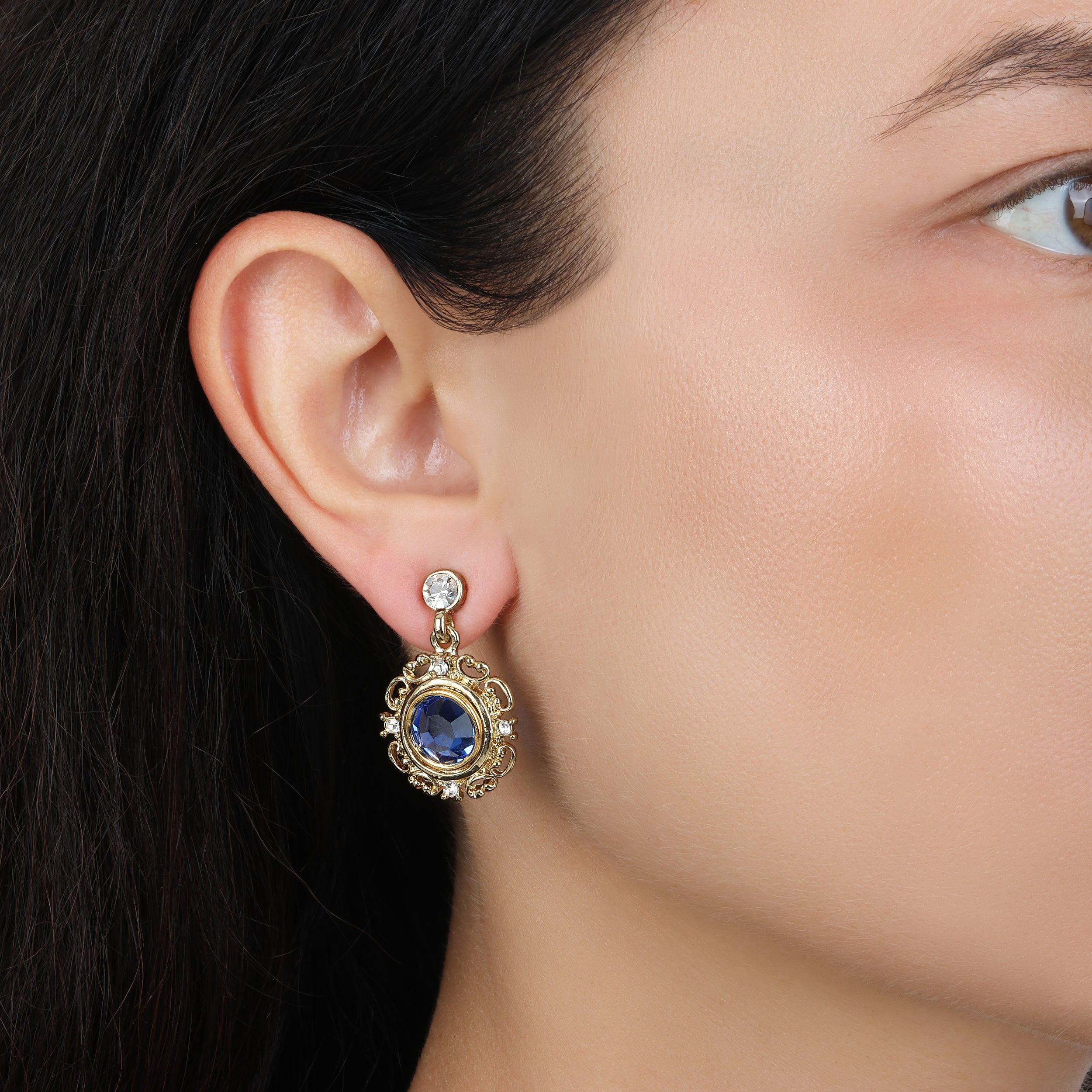 1928 Jewelry Crystal Sapphire Embrace Post Drop Earrings