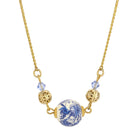 Gold Tone Round Blue & Gold Bead & Sapphire Crystal 16  Necklace