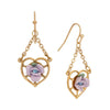 1928 Jewelry Porcelain Rose Dangling Heart Earrings