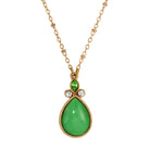 1928 Jewelry Peridot Crystal and Green Pear Shape Moonstone Pendant Necklace 16"