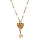 Topaz Pave Crystal Heart Pendant Champagne Bead Drop Necklace 16" + 3" Extension