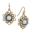 Gold & Silver Tone Filigree Pearl Drop Earrings