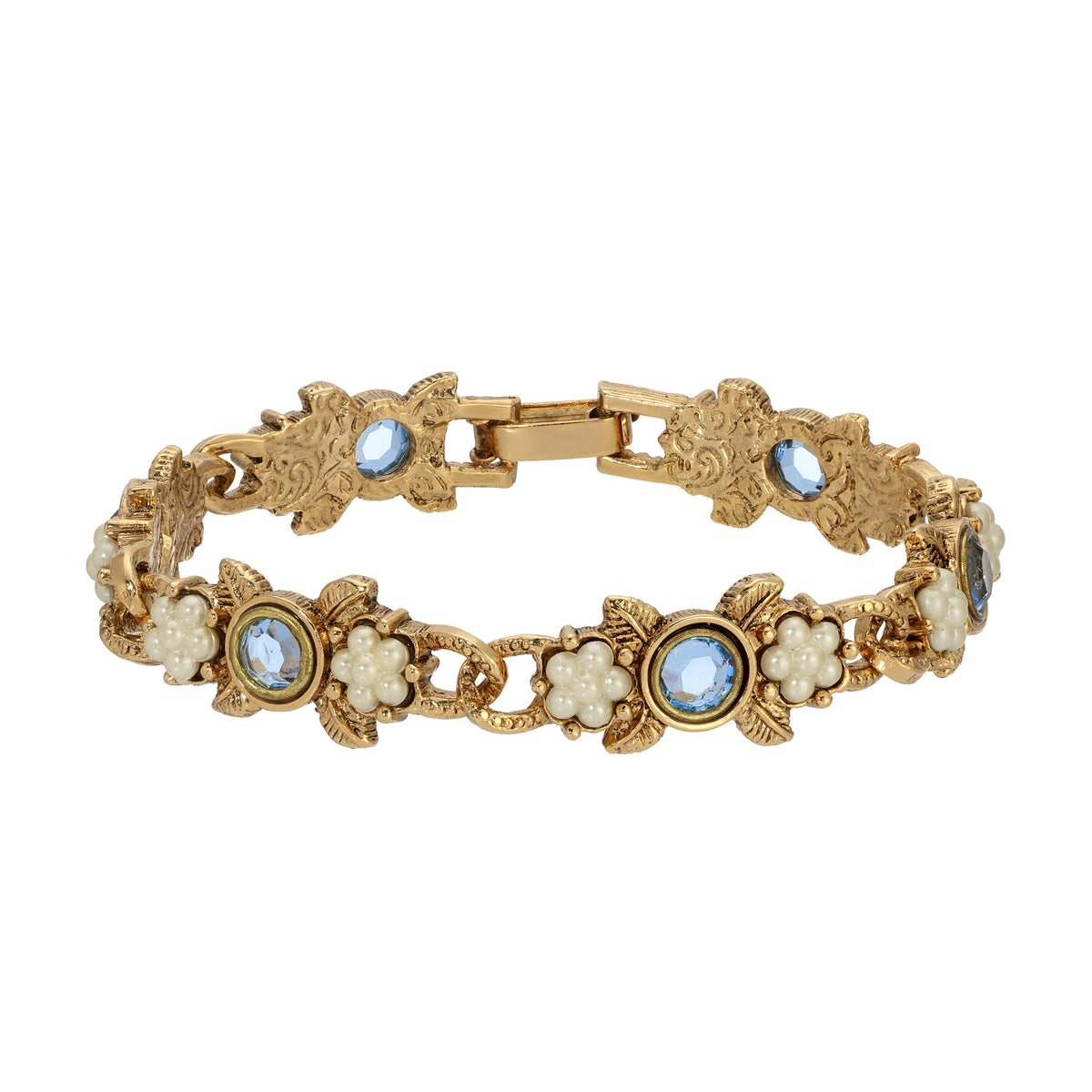 Floral Faux Pearls & Channel Crystal Link Bracelet – 1928  display picture 2