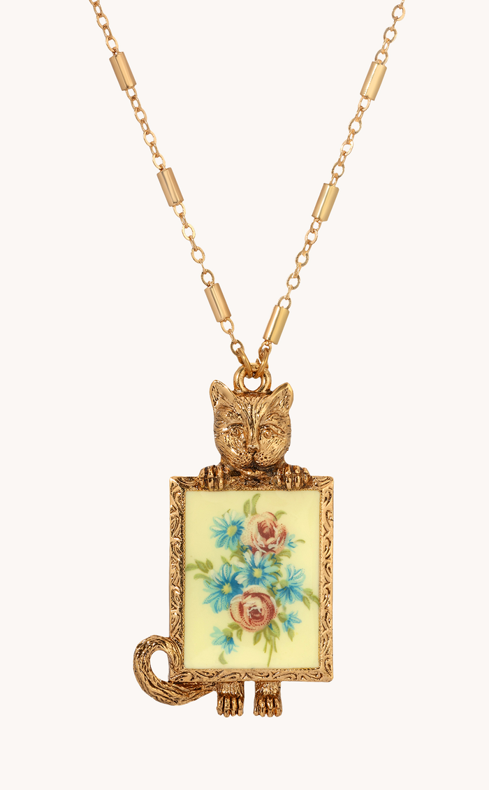 Vintage Cat & Floral Necklace