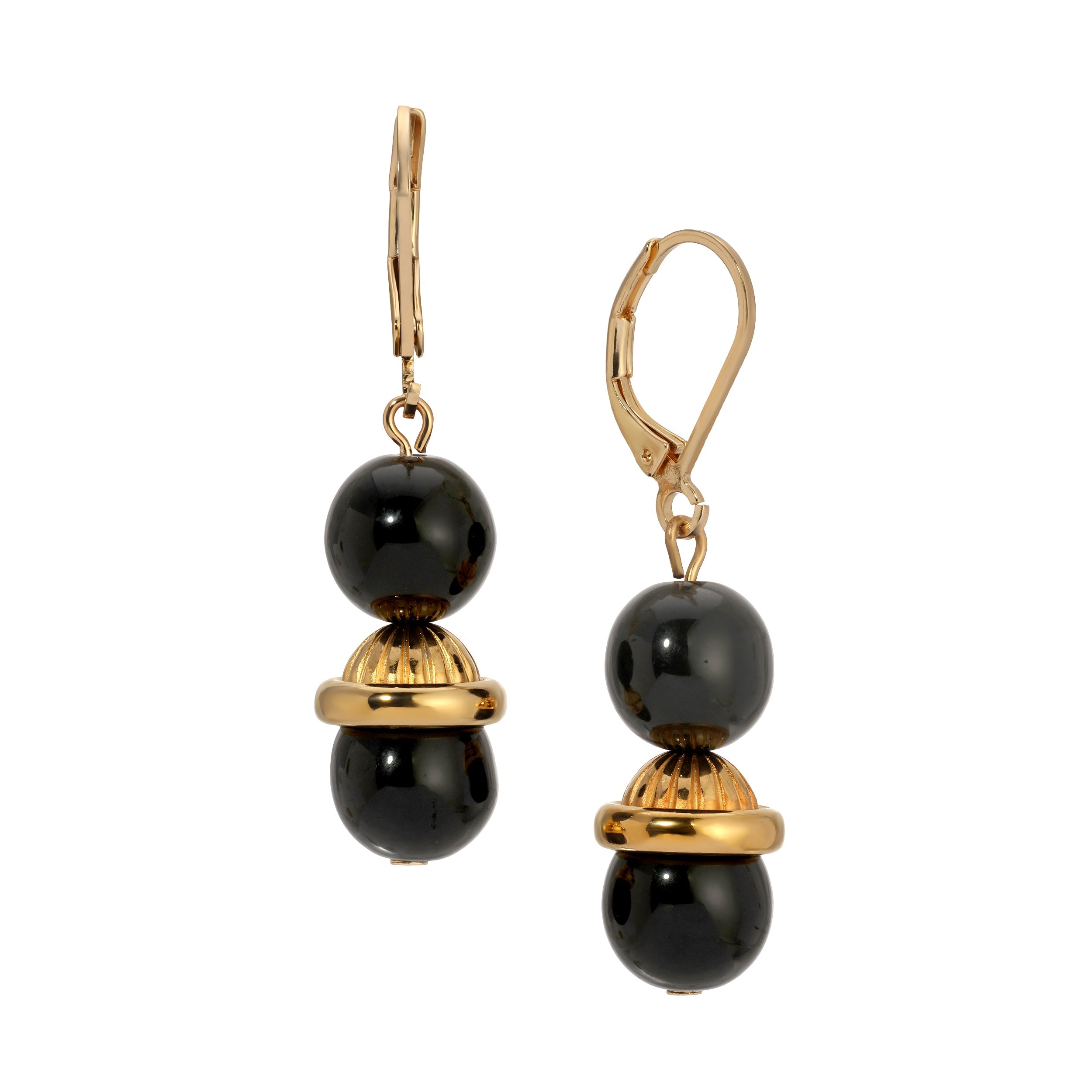 1928 Jewelry Jet Black Beads Dangling Earrings