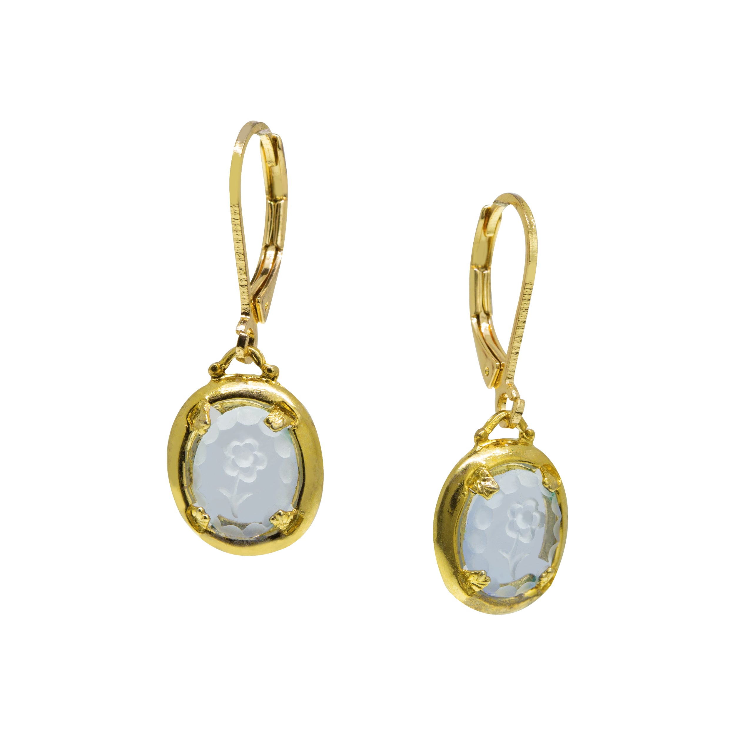 Translucent Glass Flower Stone Drop Earrings