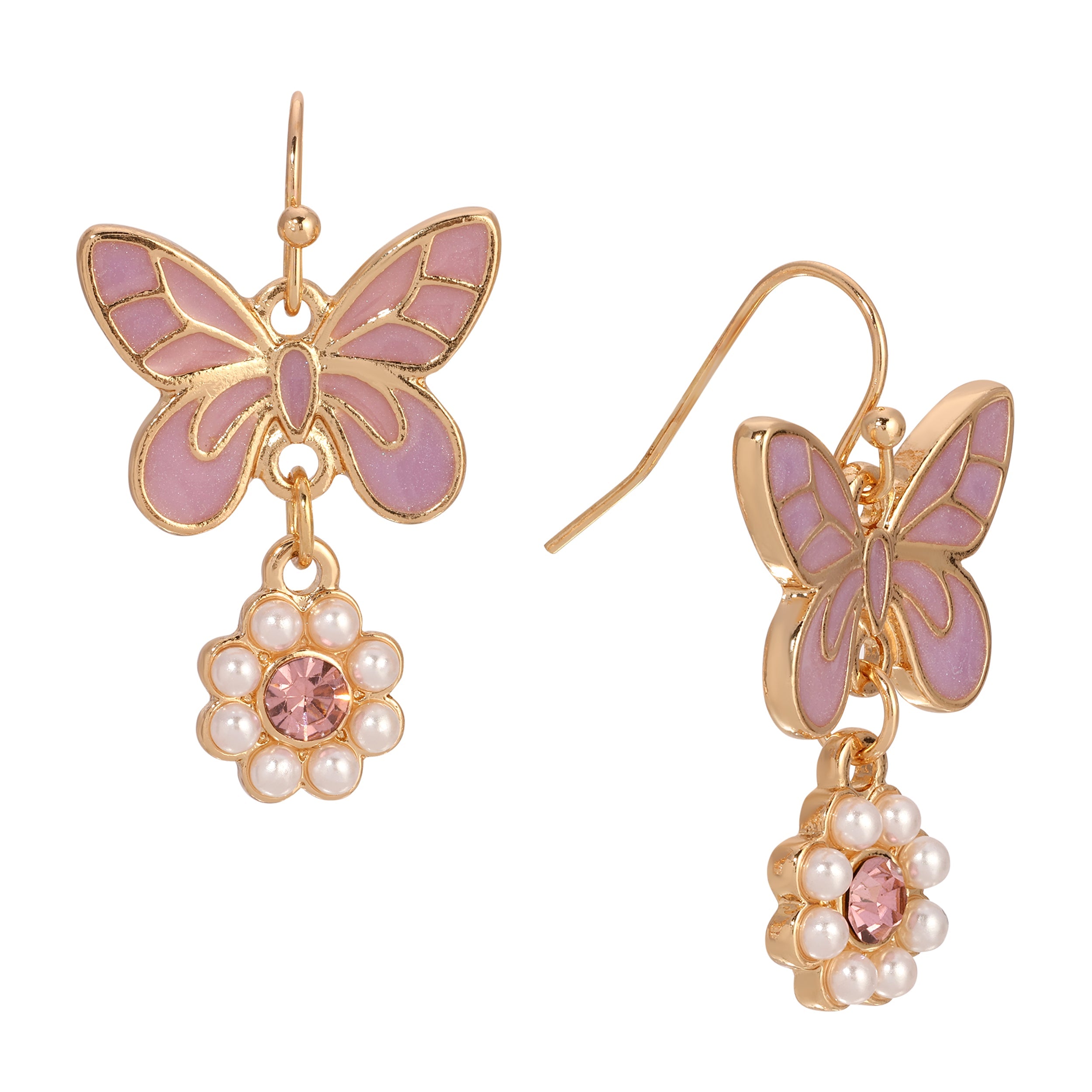 1928 Jewelry 1928 Jewelry Pink Butterfly Faux Pearl Bloom Dangling Earrings