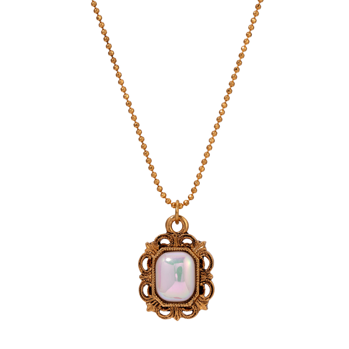 Ball Chain Clear AB Crystal Octagon Stone Pendant Necklace 16"