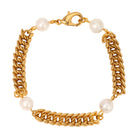 Gold Twisted Link & Faux Pearl Chain Bracelet