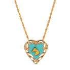 Turquoise & Gold Horse Head Heart Pendant Necklace 16"