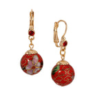 Red Cloisonnne Enameled Bead & Siam Red European Glass Crystal Leverback Earrings