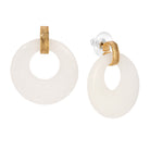 Gold Semi-Precious White Quartz Gemstone Hoop Stud Earrings