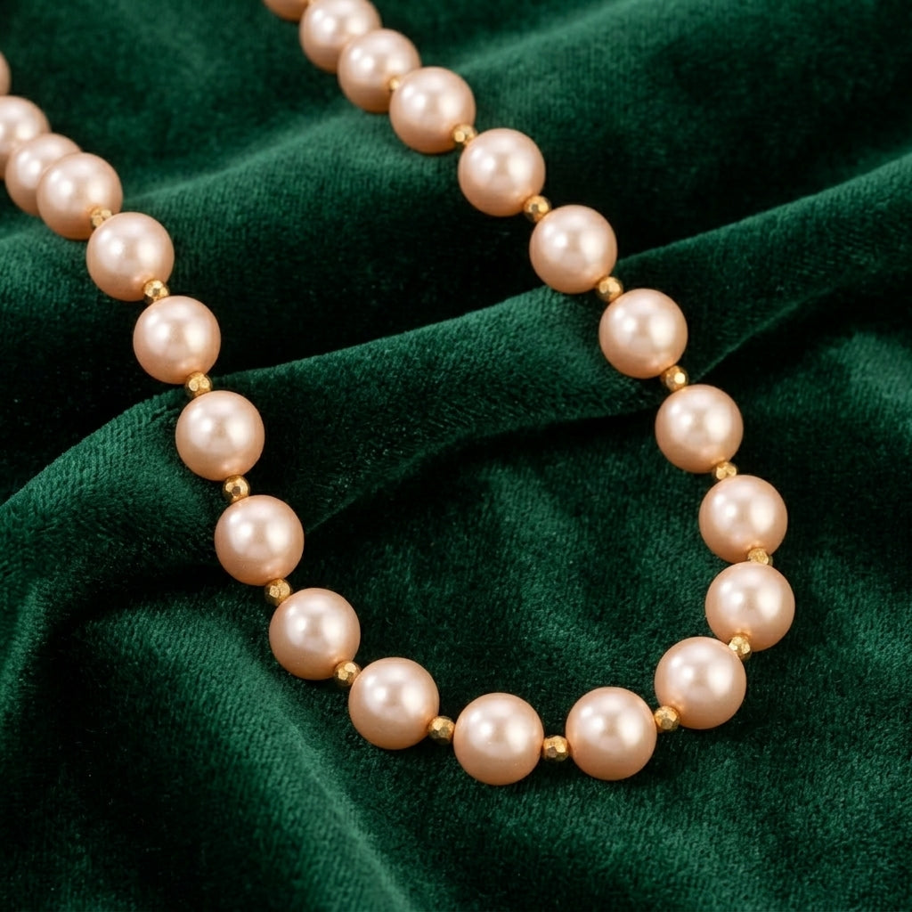 Round Champagne Faux Pearl Beaded Necklace 15