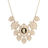 Golden Filigree Round Black & Ivory Cameo Bib Necklace 16