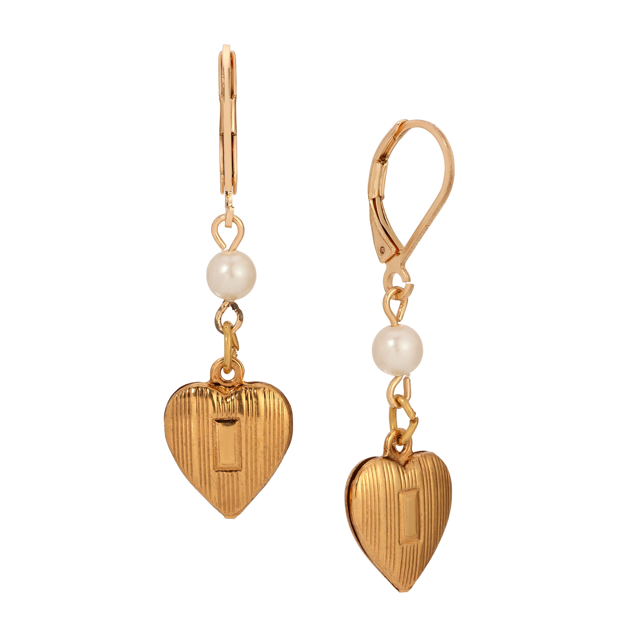 Round Faux Pearl & Dangling Gold Heart Drop Earrings