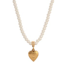 Glass Pearl And Gold Heart Drop Pendant Beaded Necklace 15" + 3" Extender