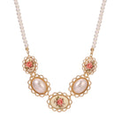 Desert Rose & Faux Pearl Strand Necklace 16" + 3" Extension