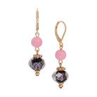Rose and Black Floral Bead Dangling Earrings