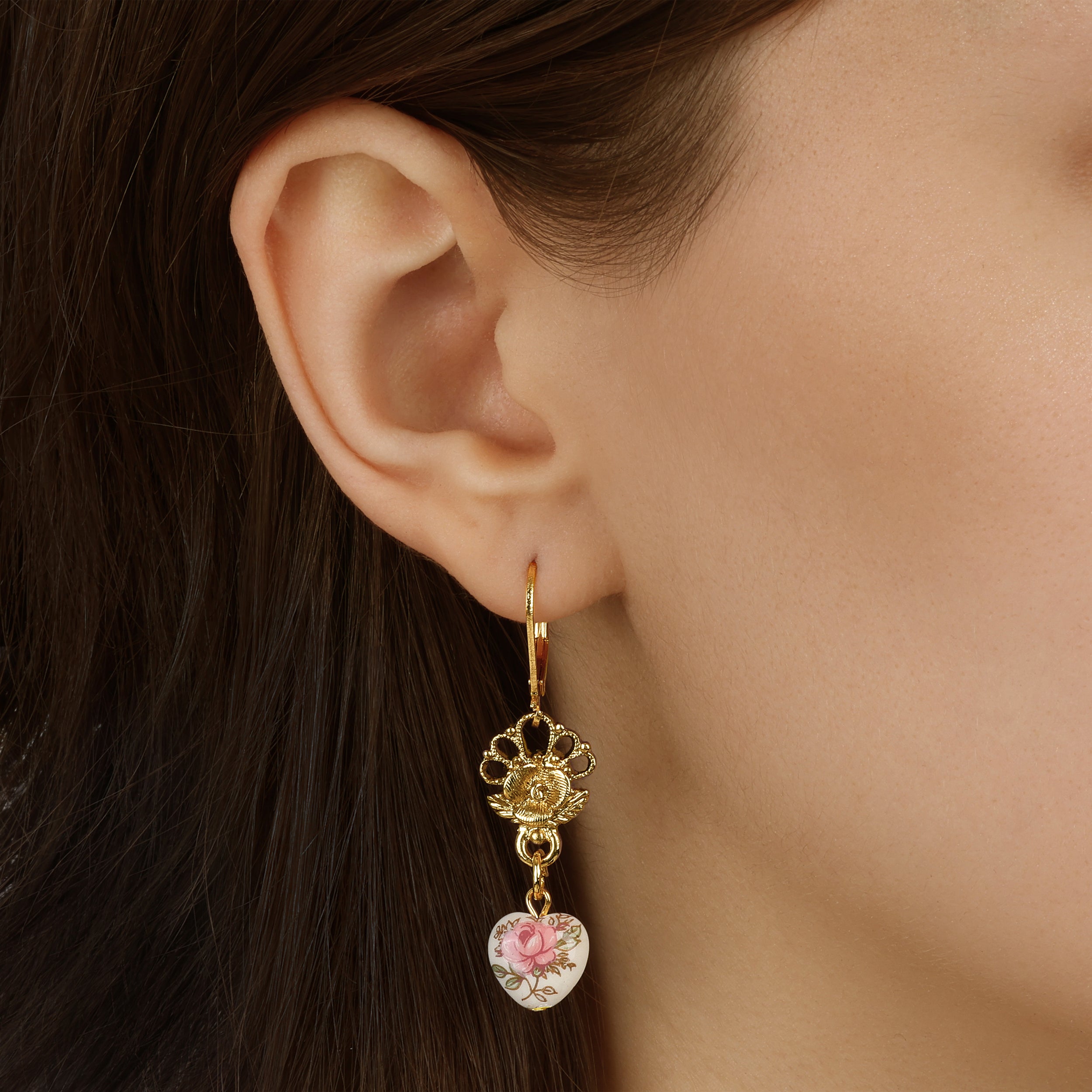 Woman wearing Gold Desert Rose Dangle Earrings