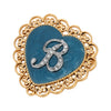 1928 Jewelry Initial & Blue Heart Stone Gold Filigree Pin