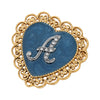 1928 Jewelry Initial & Blue Heart Stone Gold Filigree Pin