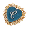 1928 Jewelry Initial & Blue Heart Stone Gold Filigree Pin