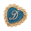 1928 Jewelry Initial & Blue Heart Stone Gold Filigree Pin