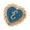 1928 Jewelry Initial & Blue Heart Stone Gold Filigree Pin