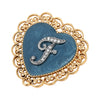 1928 Jewelry Initial & Blue Heart Stone Gold Filigree Pin