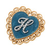 1928 Jewelry Initial & Blue Heart Stone Gold Filigree Pin