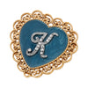 1928 Jewelry Initial & Blue Heart Stone Gold Filigree Pin