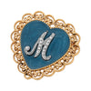 1928 Jewelry Initial & Blue Heart Stone Gold Filigree Pin